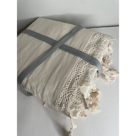 NWT Anthropologie Cream Scalloped Crochet Twin Duvet Cover Linen Cotton - Picture 5 of 7